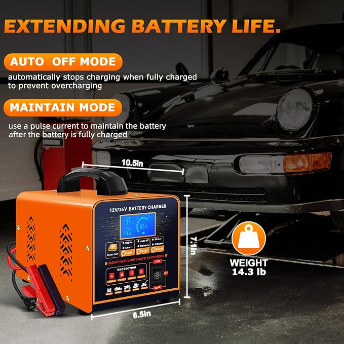 SolaMr 12V 24V Heavy Duty Car Battery Charger, 0-20A Trickle Charger - Image 7