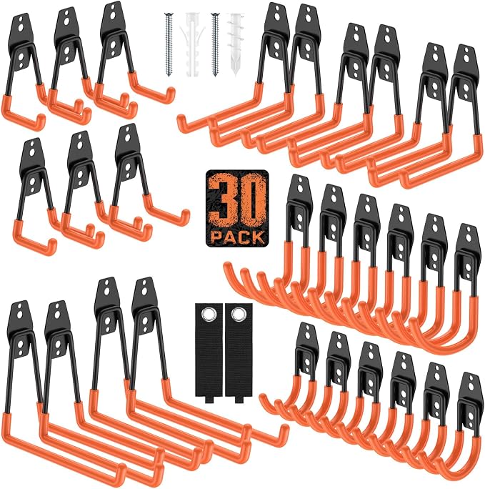30 Pack Garage Hooks with Anti-Slip Coating, Heavy Duty Wall Mount Storage Hooks by Cpais