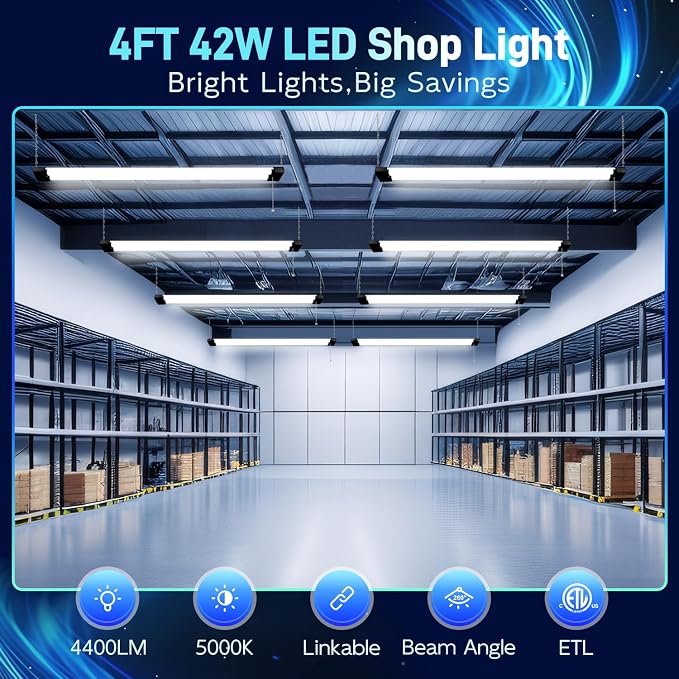 hykolity 4 Pack 4FT LED Shop Light, Linkable Utility Shop Lights, 5000K - Image 2