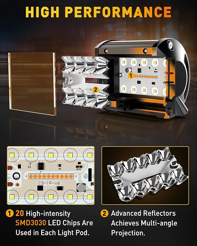 NAOEVO 4 Inch LED Pod Lights, Spot Flood LED Fog/Driving/Off Road Lights - Image 3