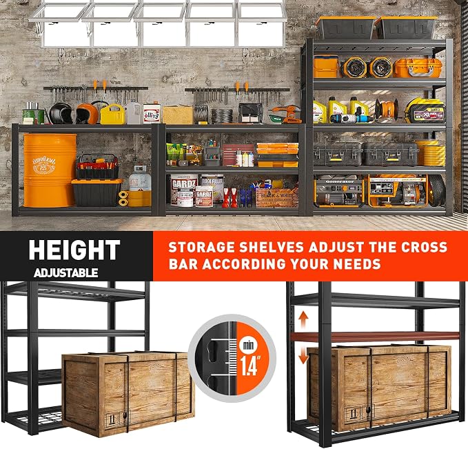REIBII 48.2''W Garage Shelving Heavy Duty Metal Shelving 3000LBS Storage - Image 6