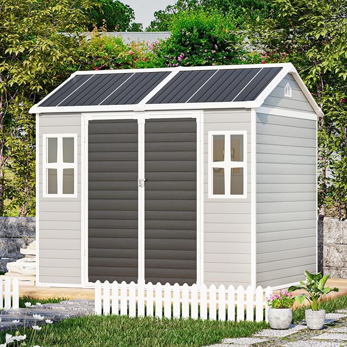 Resin Storage Shed with Floor 8x6x7 FT Outdoor Waterproof Wider Door Plastic by Restland