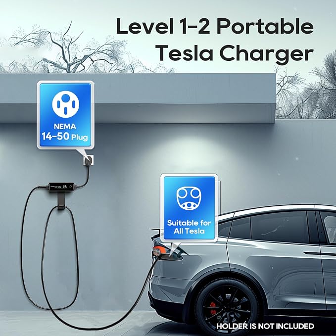 Level 1-2 Tesla Charger with 25FT Charging Cable, ETL & FCC Listed, - Image 3