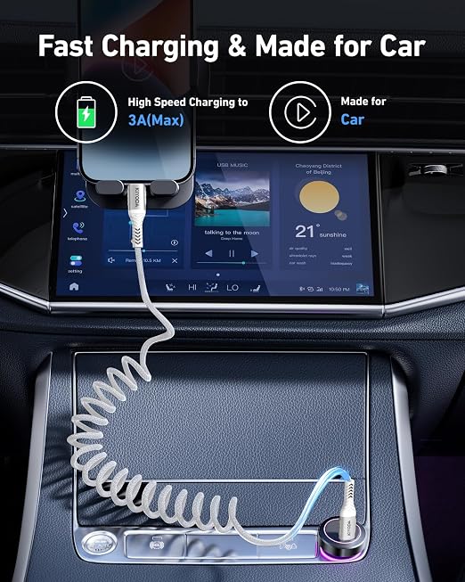 Coiled USB C to C Cable for Car 3ft, Samsung Galaxy, Google Pixel, TCL - Image 2