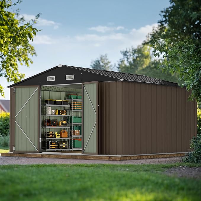 JUMMICO 10 x 10 FT Outdoor Storage Shed, Large Metal Garden Shed & Tool Sheds by JUMMICO