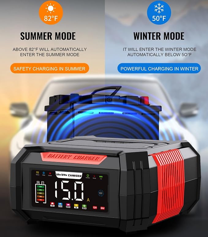 15 Amp Battery Charger, 12V 24V LiFePO4 Car Battery Charger 9-Stage Trickle - Image 7
