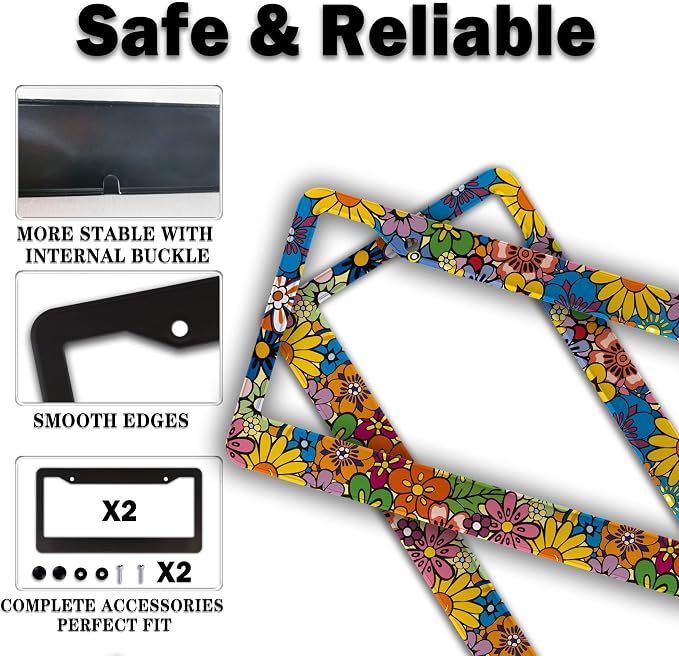 License Plate Frames Multicolor Car Plate Frames Abstract Hippie Flowers - Image 4