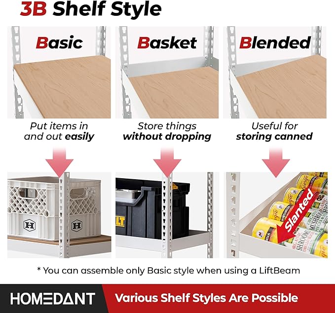 HOMEDANT White 5 Tier Laminated Boltless Heavy Duty Garage Storage Adjustable - Image 4
