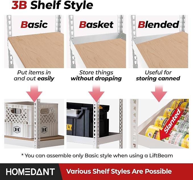 HOMEDANT White 5 Tier Laminated Boltless Heavy Duty Garage Storage Adjustable - Image 4