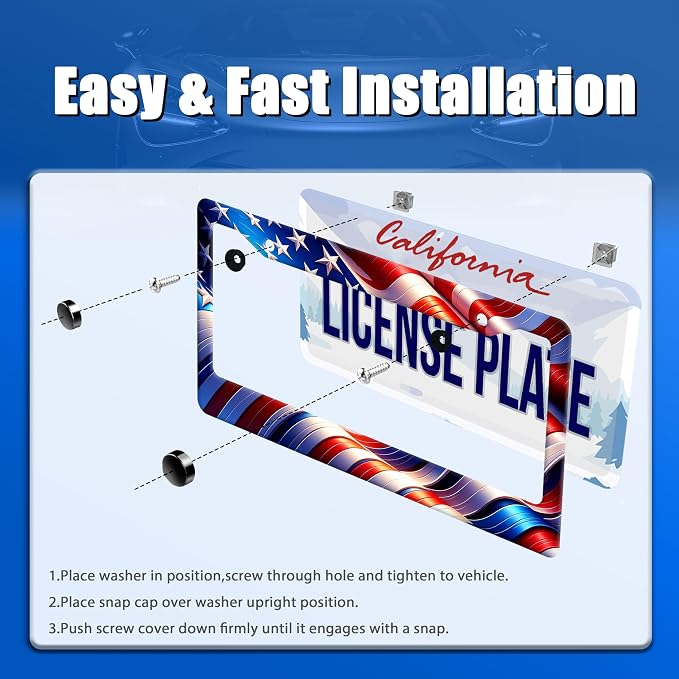 Watercolor American Flag License Plate Frame USA Flag License Plate Stainless - Image 3