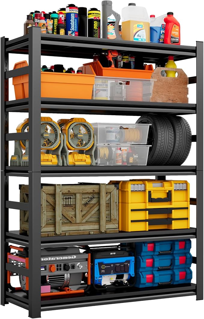 72"H Garage Shelving Heavy Duty Rack, 3500 LBS Large Capacity 5 Tier Adjustable by ErgoNova