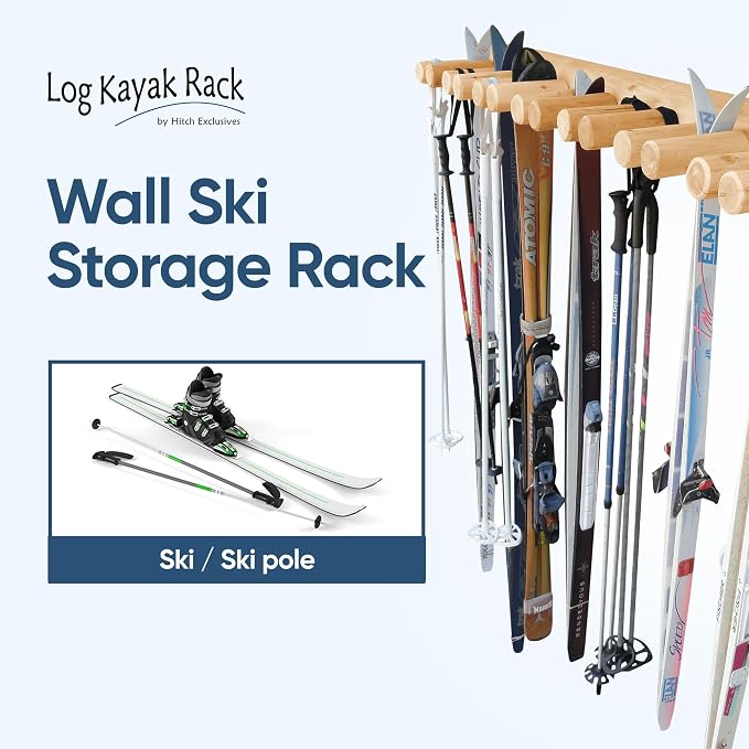 14-Place Log Ski Rack Wall Mount, Indoor Ski Storage Rack - Image 4