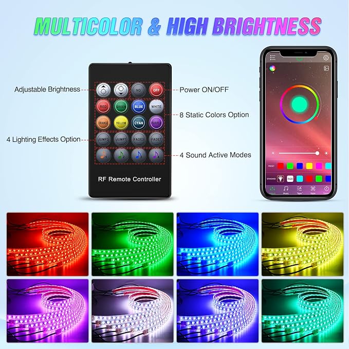 Nilight 6Pcs Car Underglow Neon Accent Strip Lights 300 LEDs RGB Multi Color - Image 2