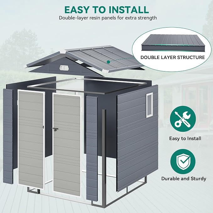 YITAHOME 6x6FT Outdoor Storage Shed w/o Floor, All-Weather Plastic Shed - Image 5