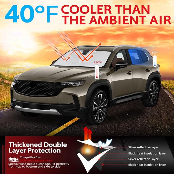 KAYZT Windshield Sun Shade for 2023-2025 2026 Mazda CX50 CX-50 Foldable - Image 2