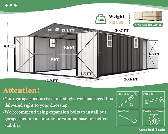AMERLIFE 13.2x21x8.4 FT Outdoor Metal Garage Shed, Extra Large Storage Shed - Image 2