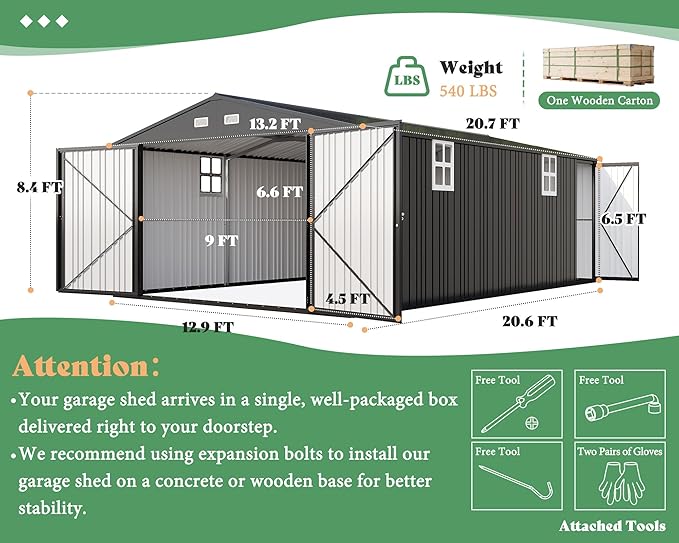 AMERLIFE 13.2x21x8.4 FT Outdoor Metal Garage Shed, Extra Large Storage Shed - Image 2