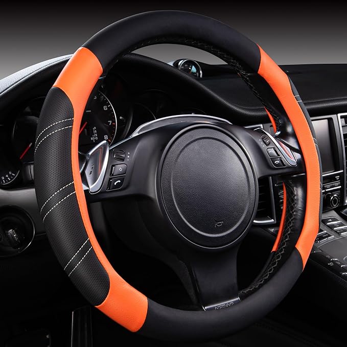 CAR PASS Line Rider Microfiber Leather Sporty Steering Wheel Cover Universal by CARPASS