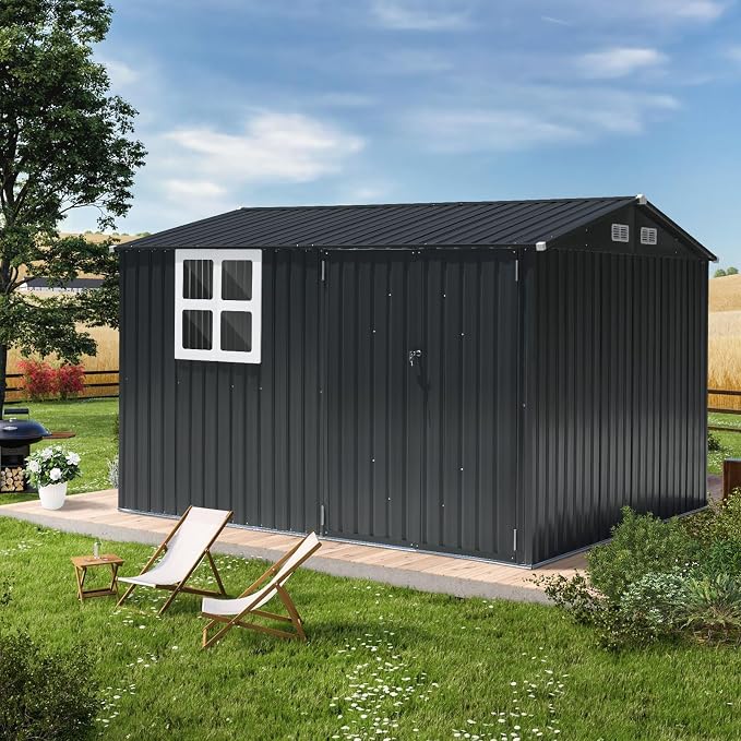 Verano Garden 10x8FT Outdoor Storage Shed, Large Galvanized Steel Metal Garden - Image 2