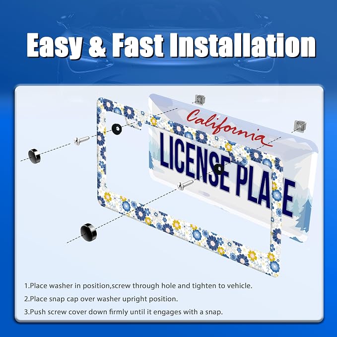 White Blue Hippie Flowers License Plate Frame Colorful Floral License Plate - Image 3