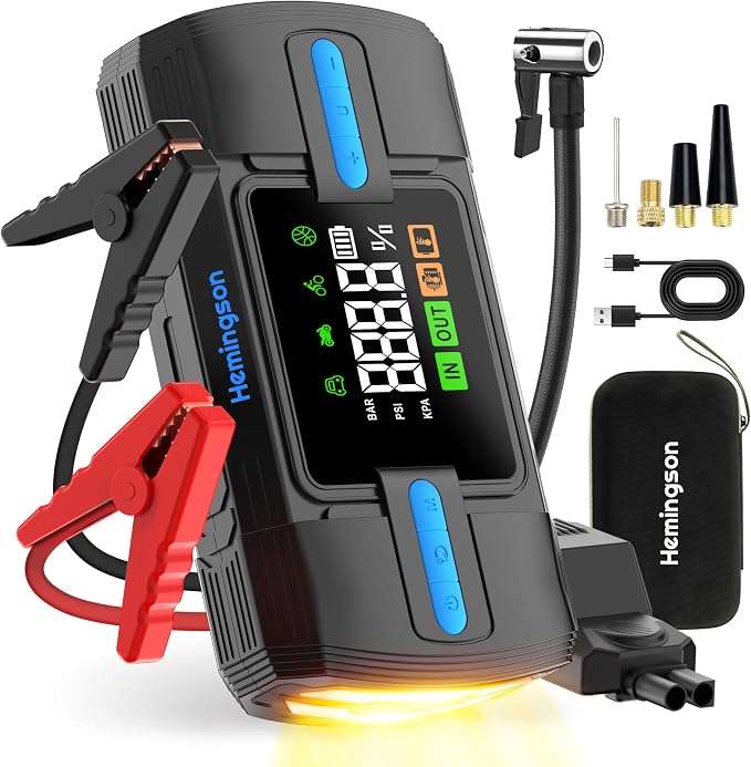 Jump Starter with Air Compressor, 3000A 160PSI Car Battery Jump Starter by HEMINGSON