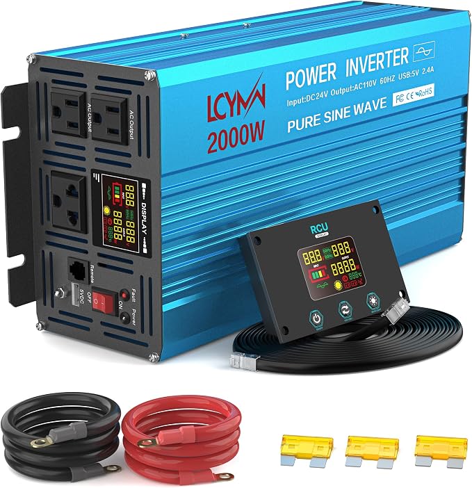 2000 Watt Inverter Pure Sine Wave DC 24V to 110V/120V AC Power Inverters by LCYMW