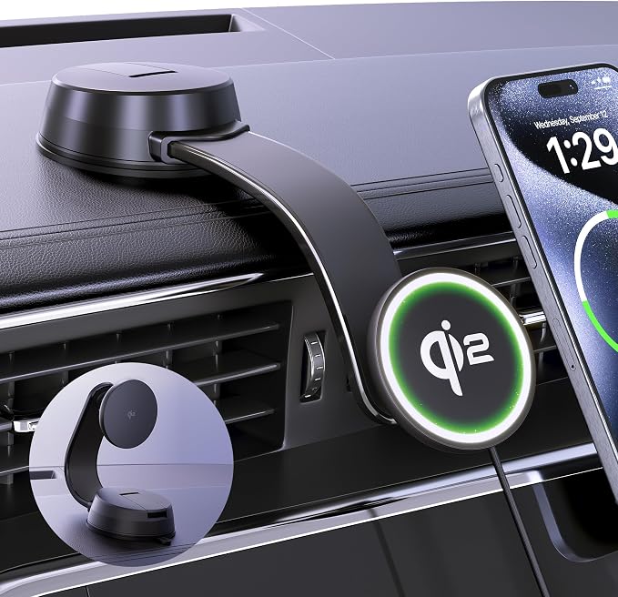 Qi2-Certified 15W Wireless Car Charger Mount by TUORLDIRECT