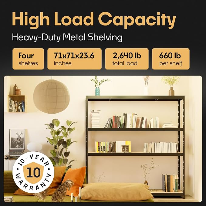 Storage Shelves: 4 Storage Shelves Heavy Duty w/ 2, 640 lb Total Load Capacity - Image 3