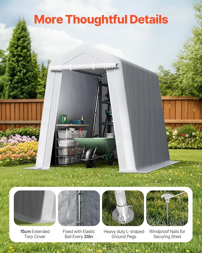 VEVOR 6x8x7 FT Portable Outdoor Storage Shed, Heavy-Duty Waterproof Shelter - Image 6