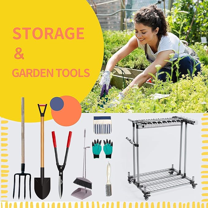 Mobile garden tool organizer metal Garage Storage Holder storage large long - Image 7