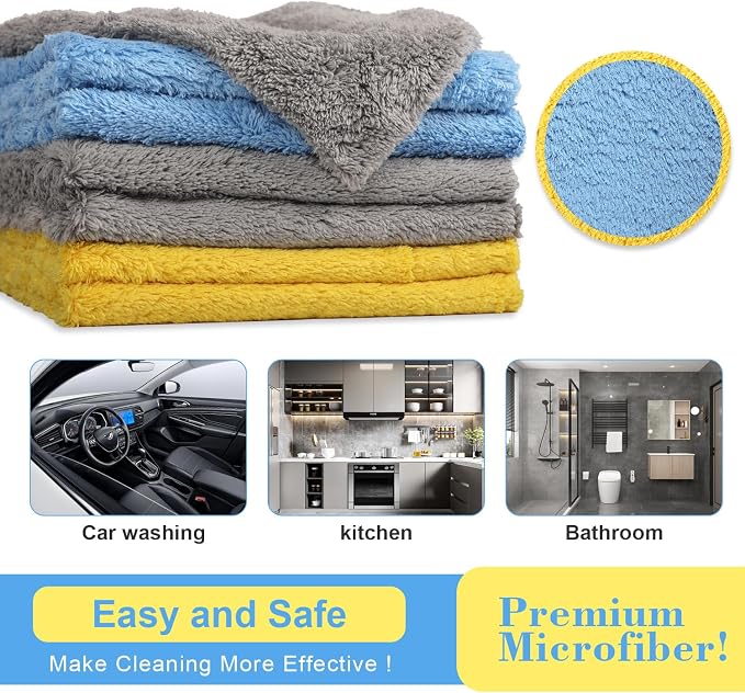 Microfiber Towel for Car Cleaning, Cleaning Supplies Upgraded 450gsm Ultra-Thick - Image 2