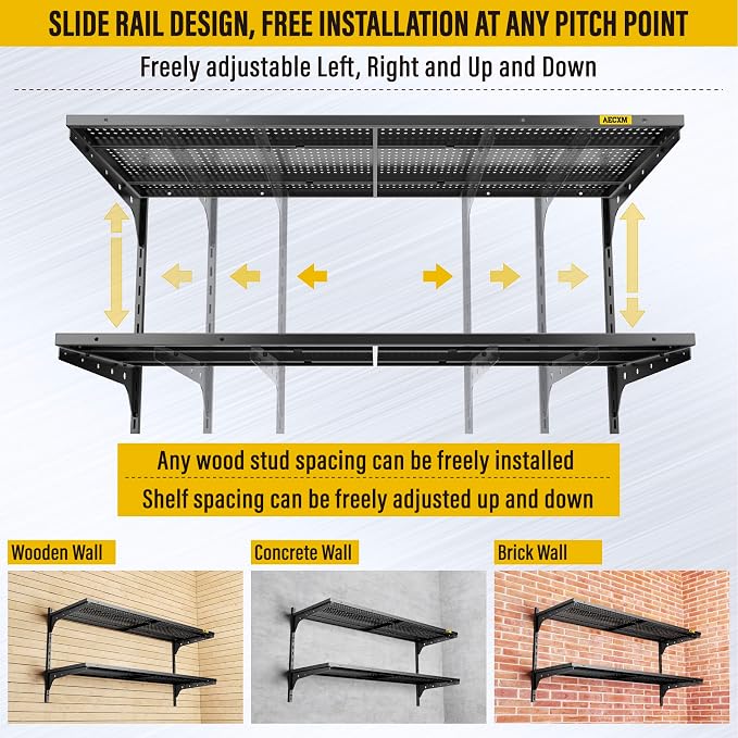 2 Tier 1.3x4ft Garage Shelving Wall Mounted, 400 lbs Load Capacity，15.6x48inch - Image 7