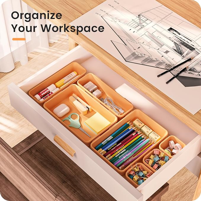 A-LUGEI【 & 5 Size】Tool Box Organizer Tray Divider Set, 【Orange】Desk - Image 2