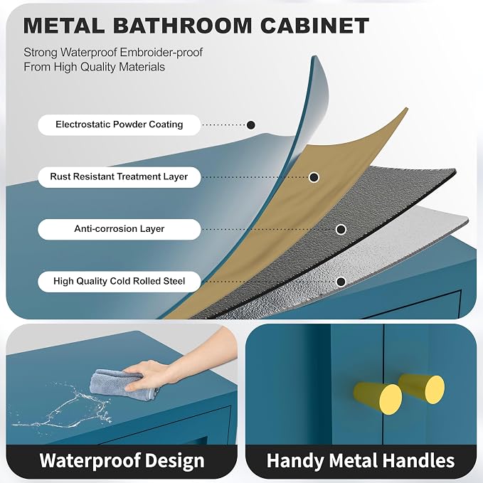 Metal Bathroom Storage Cabinet, Bathroom Floor Storage Cabinet - Image 4