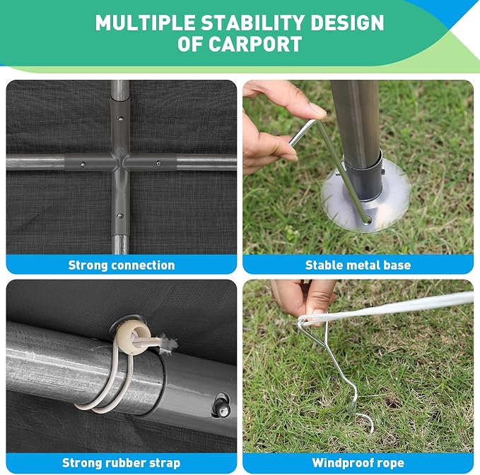 10X20 Ft Heavy Duty Carport Canopy, Portable Garage, Car Tents, Reinforced - Image 7