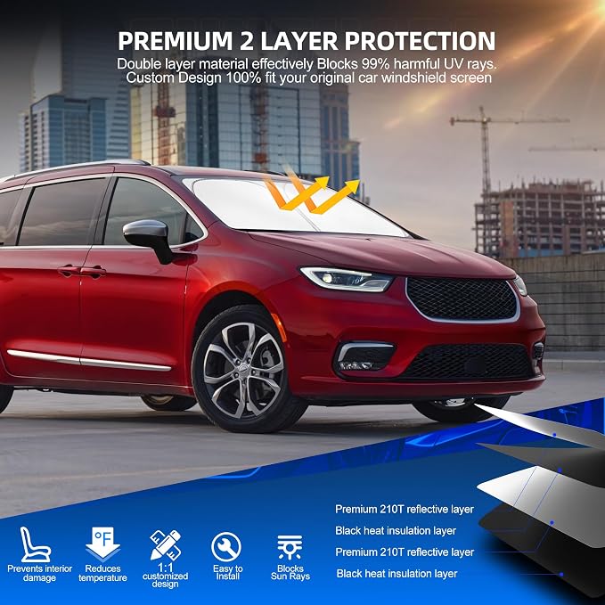 Windshield Sun Shade for Chr-ysler Pacifica 2017-2025 2026 Foldable Sunshade - Image 3