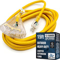 15 ft - 12 Gauge Heavy Duty Extension Cord - 3 Outlet Lighted SJTW - by WattsWire