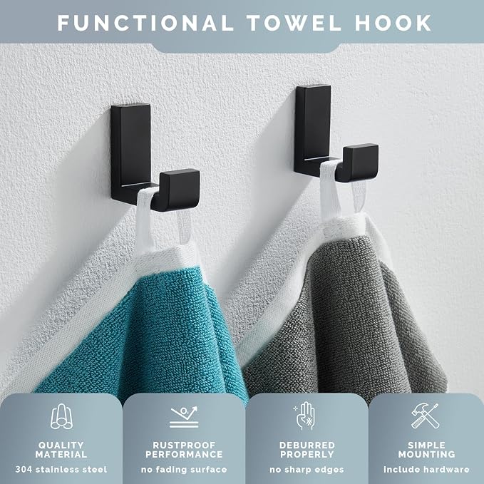 Angle Simple Bathroom Towel Hooks, SUS 304 Stainless Steel Robe Coat Holder - Image 5