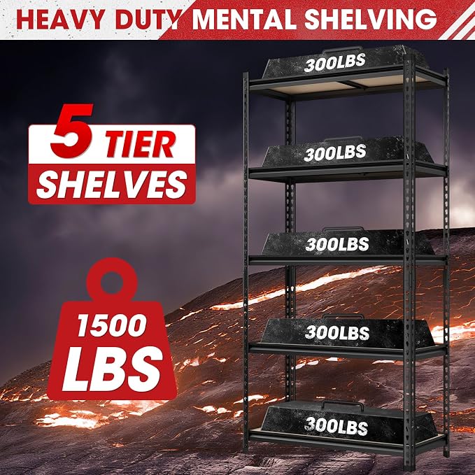 2 Pack 5 Tier Garage Shelving Unit, Adjustable Garage Storage Utility Rack - Image 4