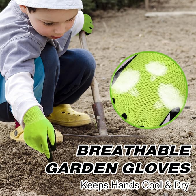 HANDLANDY 3 Pairs Kids Gardening Gloves Latex Free, Nitrile Coated Children - Image 4