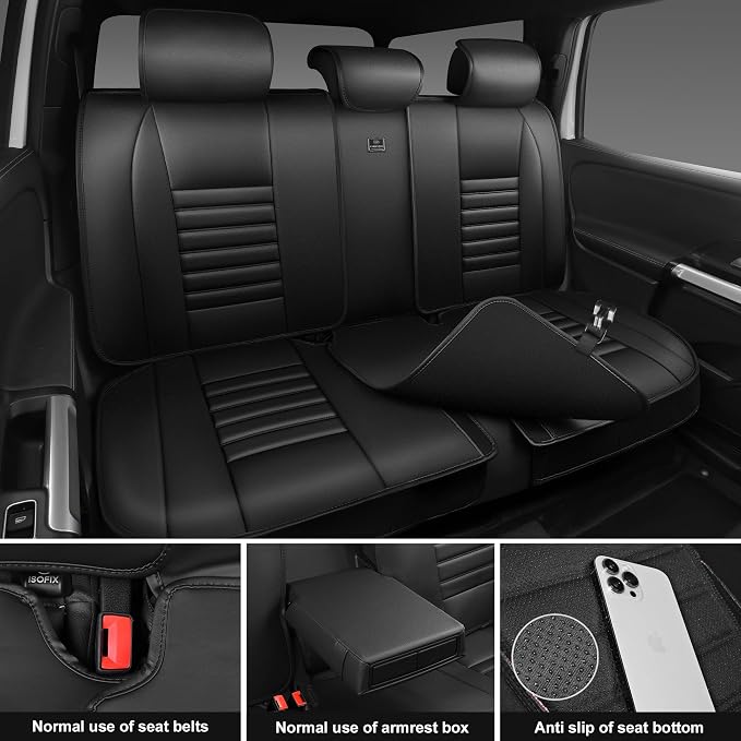 CAR PASS Back Seat Covers, Nappa Leather Rear Seat Bench Cushion Lined Sponge - Image 2