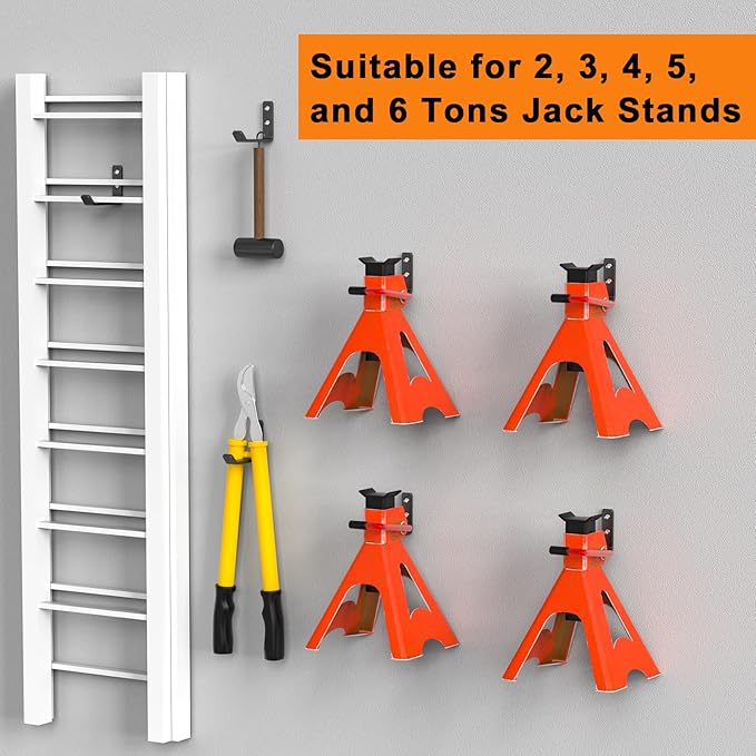 6 Pack Jack Stands Wall Mount Organizer, Car Jack Stand Wall Hooks - Image 5