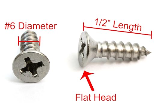 Bolt Dropper #6 x 1/2'' Stainless Steel Flat Head Phillips Wood Screw, 18-8 - Image 2