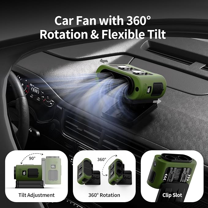 Socool Portable Car Fan - 14500mAh Rechargeable Battery Opearated - Image 4