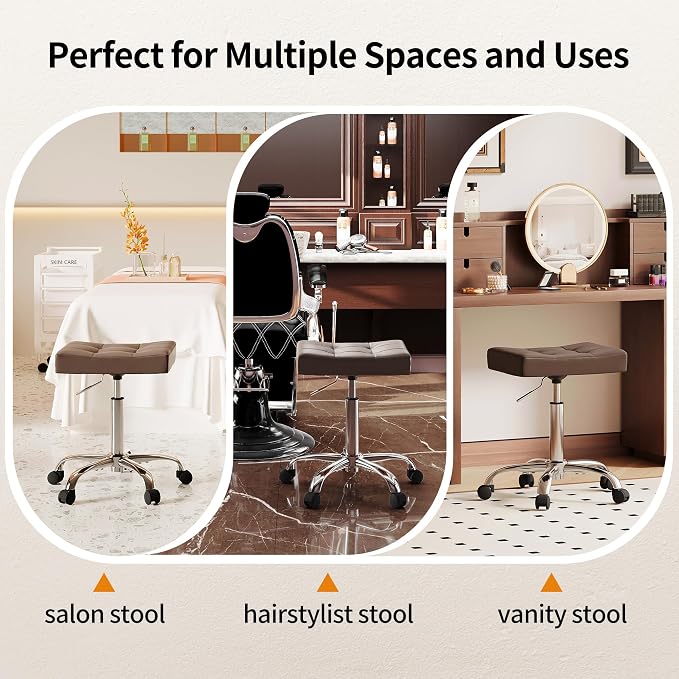 Vanity Stool with Wheels Faux Leather Nail Tattoo Vanity Massage Stool - Image 6