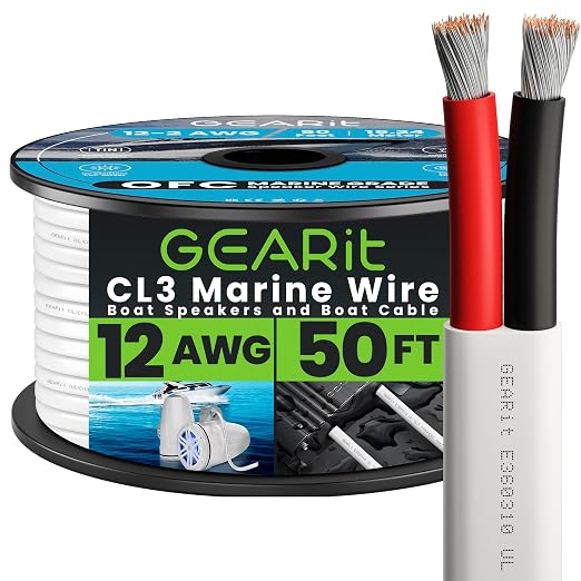 GEARit 12 Gauge Marine Wire, 12/2 AWG Marine Grade Tinned Copper Oxygen Free by GEARit