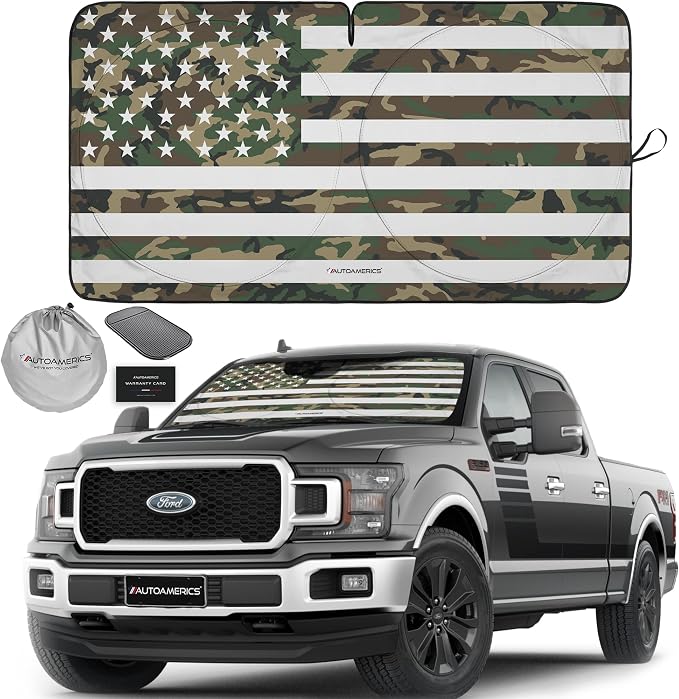 Autoamerics 1-Piece Windshield Sun Shade ERDL Camo American Flag USA Design by AutoamericsUS