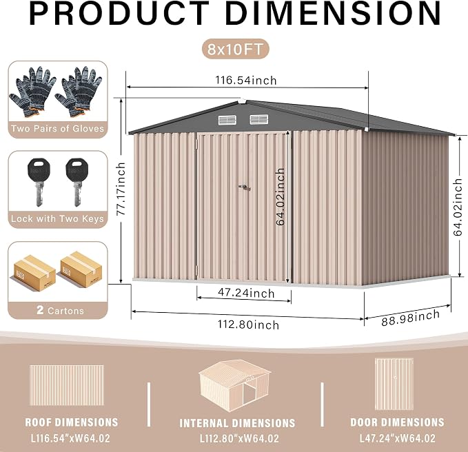 8x10 FT Metal Storage Sheds Outdoor, Metal ToolShed - Image 2