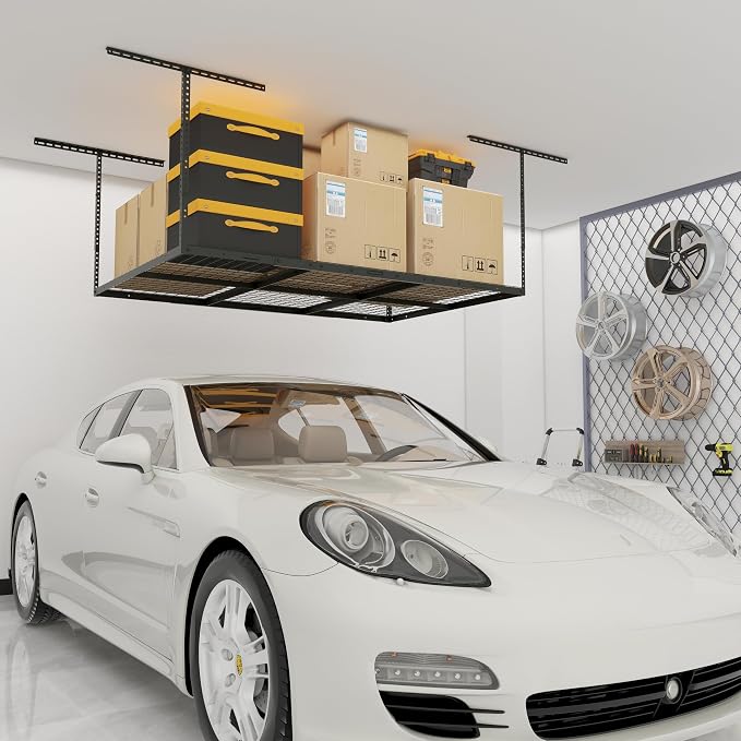 4x6ft Overhead Garage Storage Rack, Heavy Duty Metal Ceiling Shelf, 450lbs by eShelf