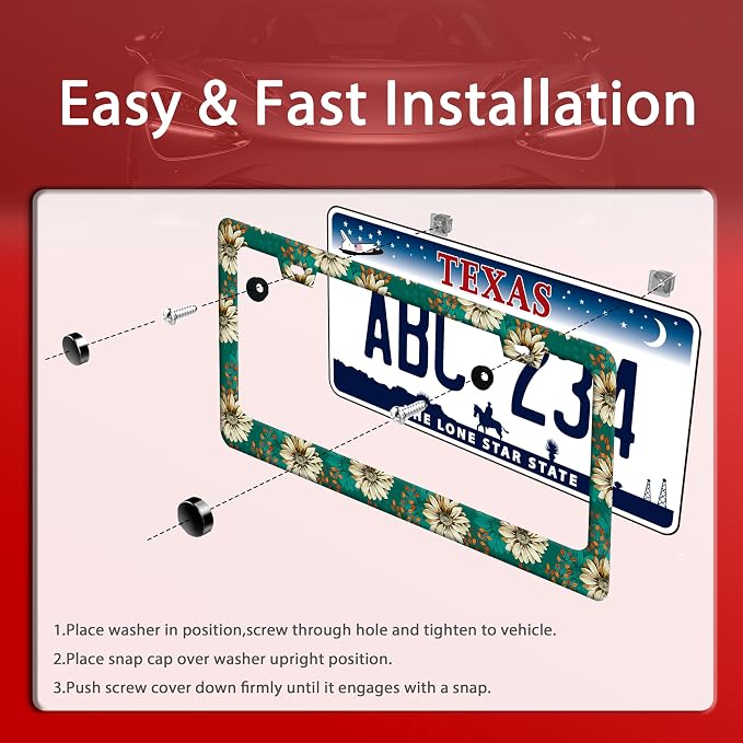 Vintage Daisy Floral License Plate Frame Colorful Flowers License Plate Frames - Image 3